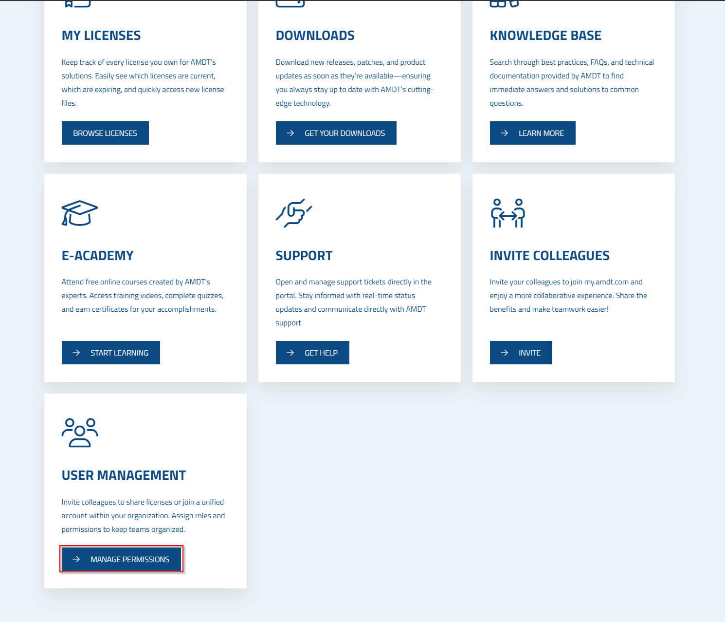 Imagen: página de inicio de myAMDT, botón de Administración de usuarios