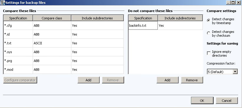 Imagen: Diálogo de configuración de los archivos de copia de seguridad