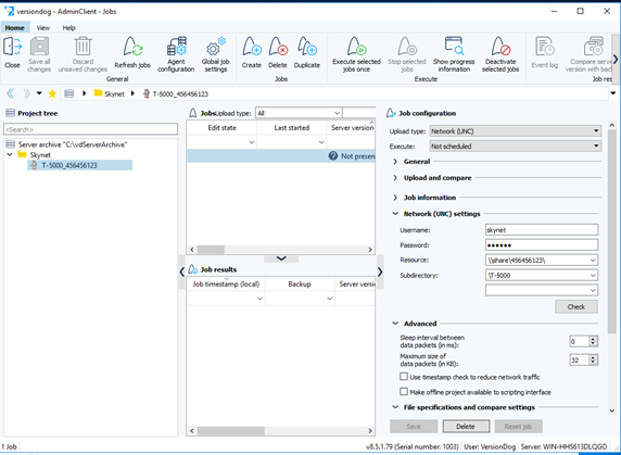 Imagen: Configuración de la tarea para el componente T-5000