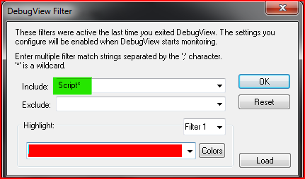 图：DebugView 过滤器对话框